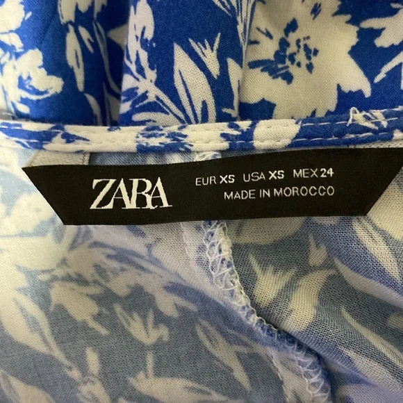 Zara Blue/White Floral Tiered Skirt Dress XS - Picture 6 of 9